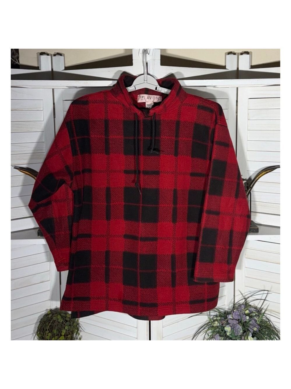 Vintage Y2K Lavon sport sweater black red tartan mock neck fleece men's sz M